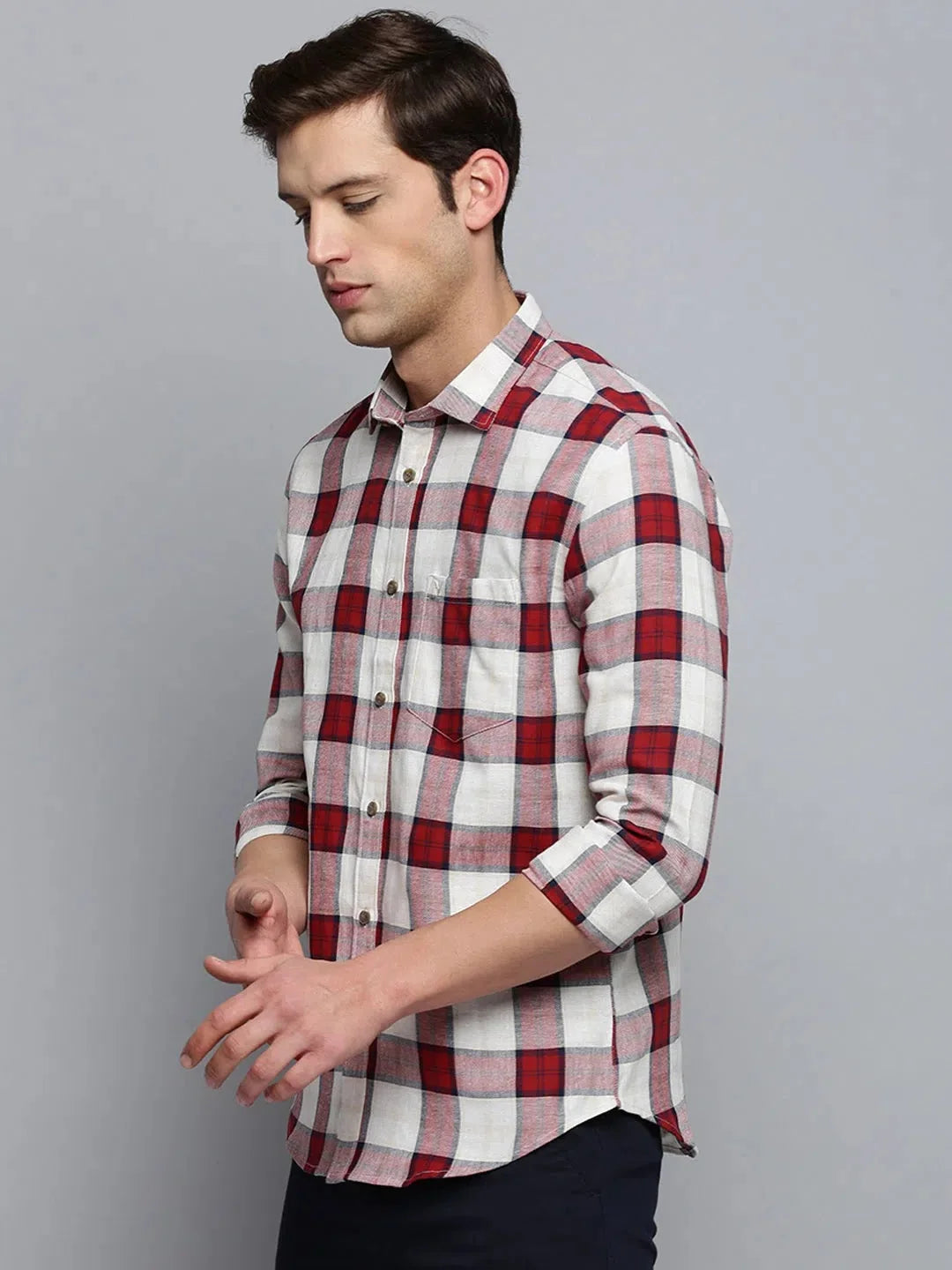 Shop Beige Checked Mens Shirt - Cotton Casual Shirt | DesiQlo