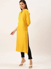 Women's Yellow Solid Straight Kurta-UB-2040-Mustard