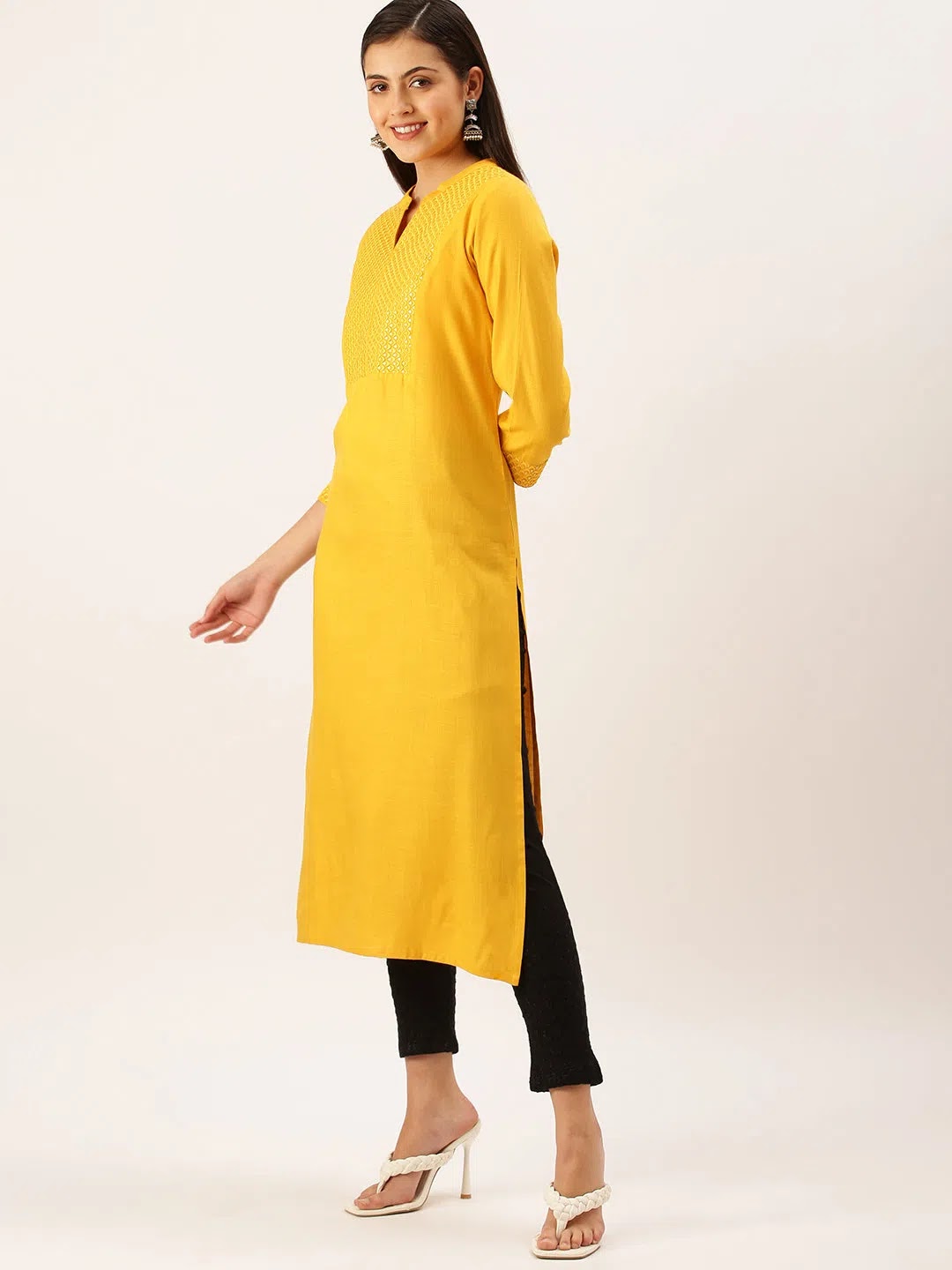 Embroidered Yellow Cotton Kurta - Indian Kurta for Women