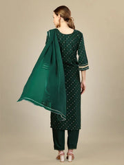 Women Kurta Pant Dupatta Set-DARKGREEN1109