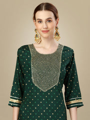 Women Kurta Pant Dupatta Set-DARKGREEN1109