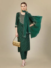Women Kurta Pant Dupatta Set-DARKGREEN1109