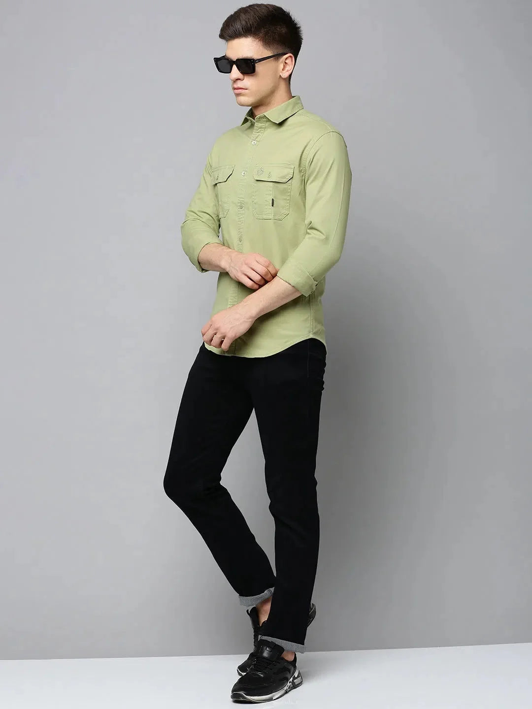Olive Green Mens Shirt - Solid Cotton Casual Shirt by DesiQlo