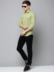Men Green Solid Casual Shirt-JAMILAPLAIN-4802-Olive