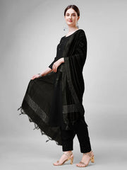 Women Kurta Pant Dupatta Set-1111Black