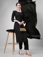 Women Kurta Pant Dupatta Set-1111Black