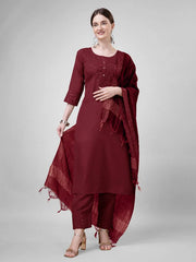 Women Kurta Pant Dupatta Set-1111Maroon