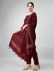 Women Kurta Pant Dupatta Set-1111Maroon
