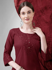 Women Kurta Pant Dupatta Set-1111Maroon