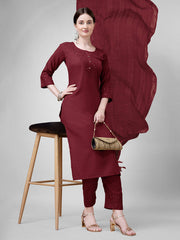 Women Kurta Pant Dupatta Set-1111Maroon