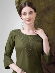 Women Kurta Pant Dupatta Set-1111Mehendi