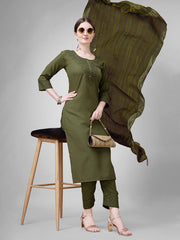 Women Kurta Pant Dupatta Set-1111Mehendi