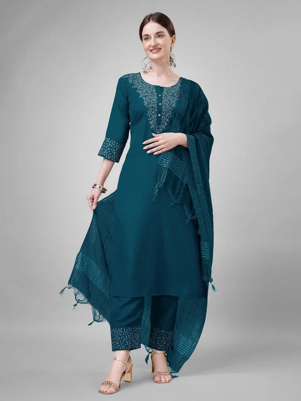 Morpich Embroidered Women's Kurta Set with Dupatta | Indian Set
