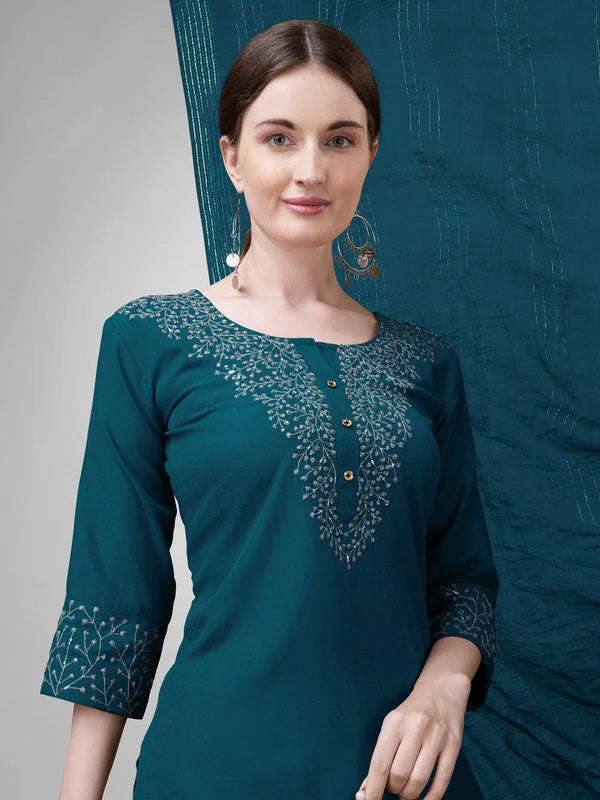 Morpich Embroidered Women's Kurta Set with Dupatta | Indian Set