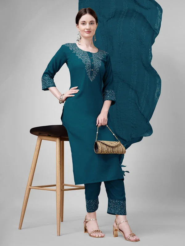 Morpich Embroidered Women's Kurta Set with Dupatta | Indian Set
