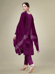 Women Kurta Pant Dupatta Set-1111Purple