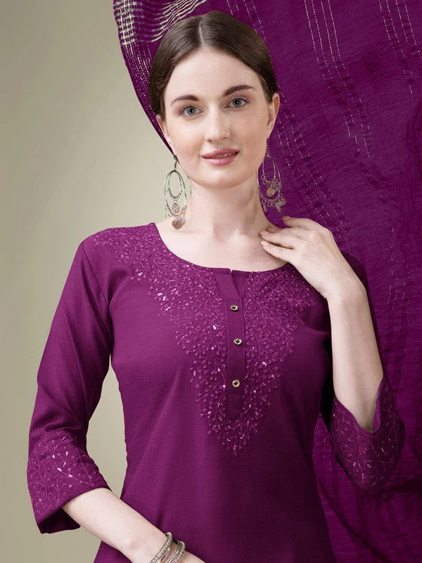 Purple Embroidered Women's Kurta Set with Dupatta | Indian Sets