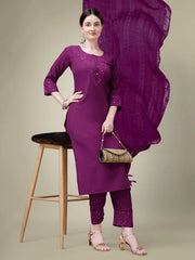Women Kurta Pant Dupatta Set-1111Purple