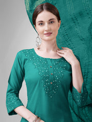 Women Kurta Pant Dupatta Set-1111Rama