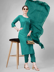 Women Kurta Pant Dupatta Set-1111Rama