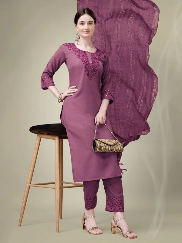 Wine Women's Kurta Set with Dupatta | Indian Kurta Sets
