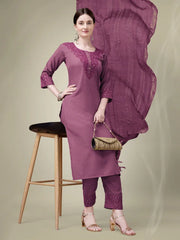 Women Kurta Pant Dupatta Set-1111Wine