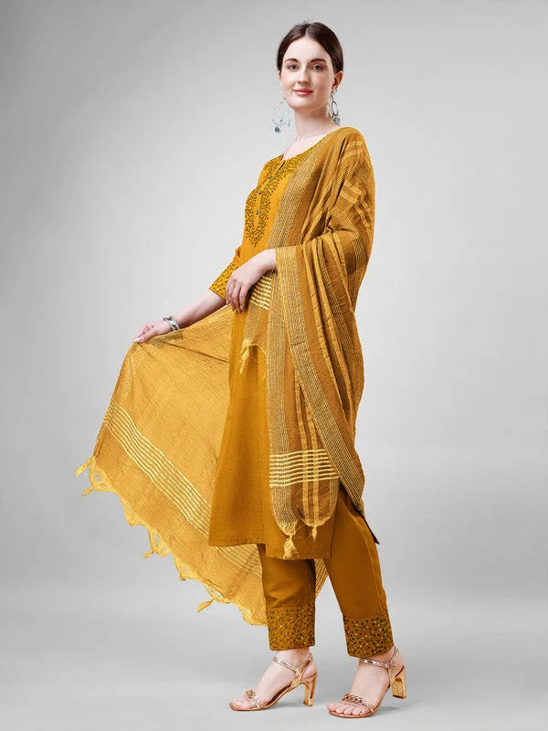 Yellow Embroidered Women's Kurta Set with Dupatta | Indian Sets