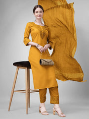 Women Kurta Pant Dupatta Set-1111Yellow