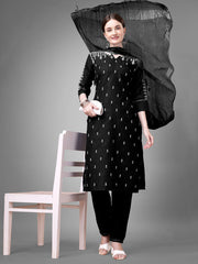 Women Kurta Pant Dupatta Set-BLACK1113