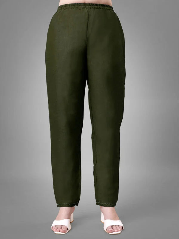 Dark Green Women's Kurta Set with Dupatta - Cotton Kurta Sets