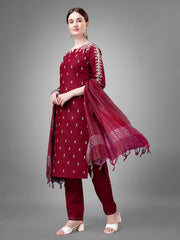 Women Kurta Pant Dupatta Set-MAROON1113