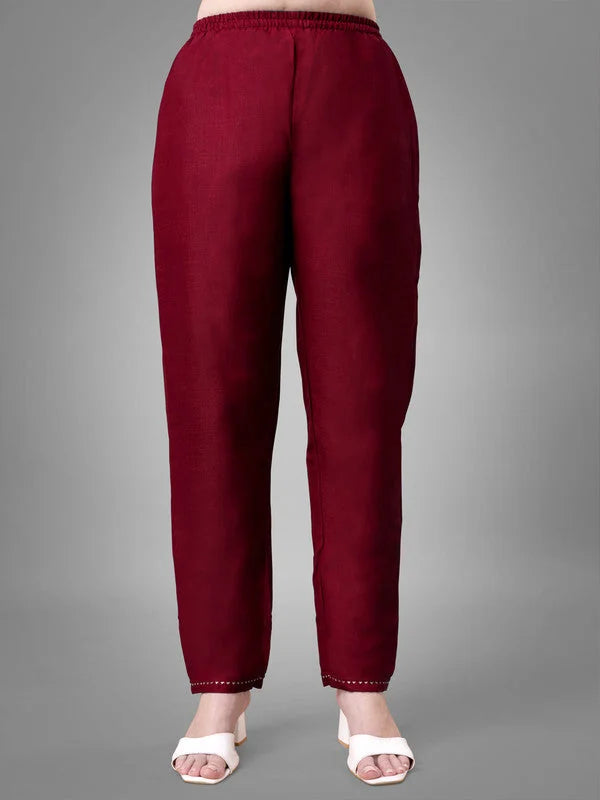 Maroon Embroidered Cotton Kurta Set with Dupatta| Women's Kurt...