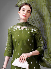 Women Kurta Pant Dupatta Set-MEHENDI1113