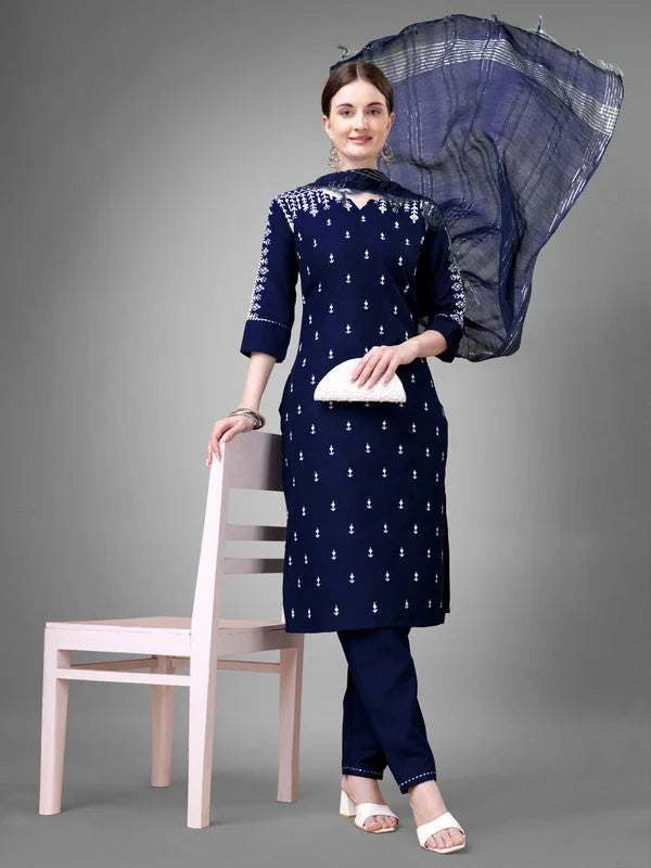 Women Kurta Pant Dupatta Set-NAVYBLUE1113