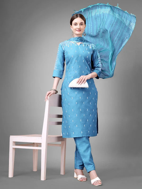 Sky Blue Indian Kurta Sets for Women | Cotton Kurta Sets
