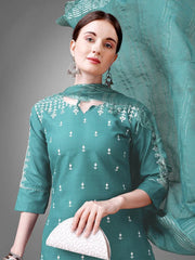 Women Kurta Pant Dupatta Set-TEAL1113