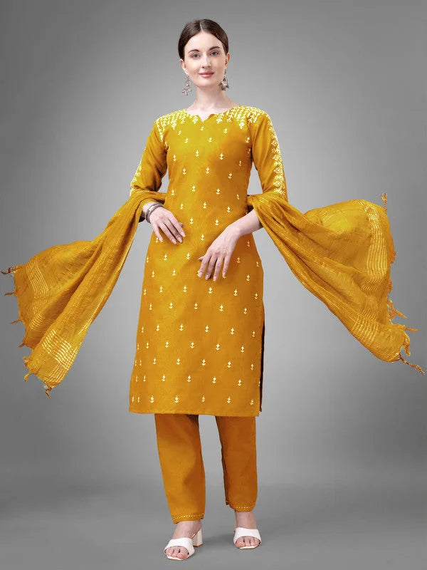 Women Kurta Pant Dupatta Set-YELLOW1113
