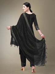 Women Kurta Pant Dupatta Set-BLACK1115