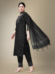 Women Kurta Pant Dupatta Set-BLACK1115