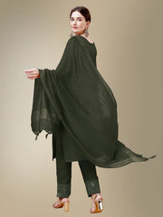 Women Kurta Pant Dupatta Set-DARKGREEN1115