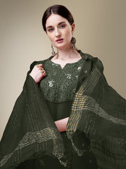 Women Kurta Pant Dupatta Set-DARKGREEN1115