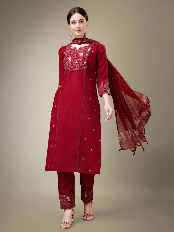 Maroon Women's Kurta Set - Elegant Indian Cotton Kurta Sets