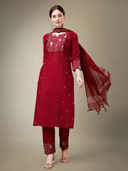 Women Kurta Pant Dupatta Set-MAROON1115
