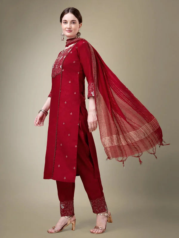 Maroon Women's Kurta Set - Elegant Indian Cotton Kurta Sets