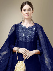 Women Kurta Pant Dupatta Set-NAVYBLUE1115