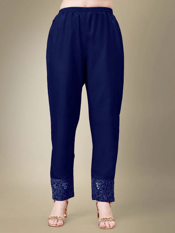 Navy Blue Embroidered Cotton Indian Kurta Set with Dupatta