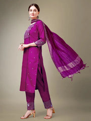 Women Kurta Pant Dupatta Set-PURPLE1115