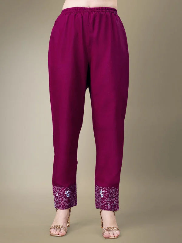 Purple Embroidered Cotton Kurta Set with Dupatta for Women