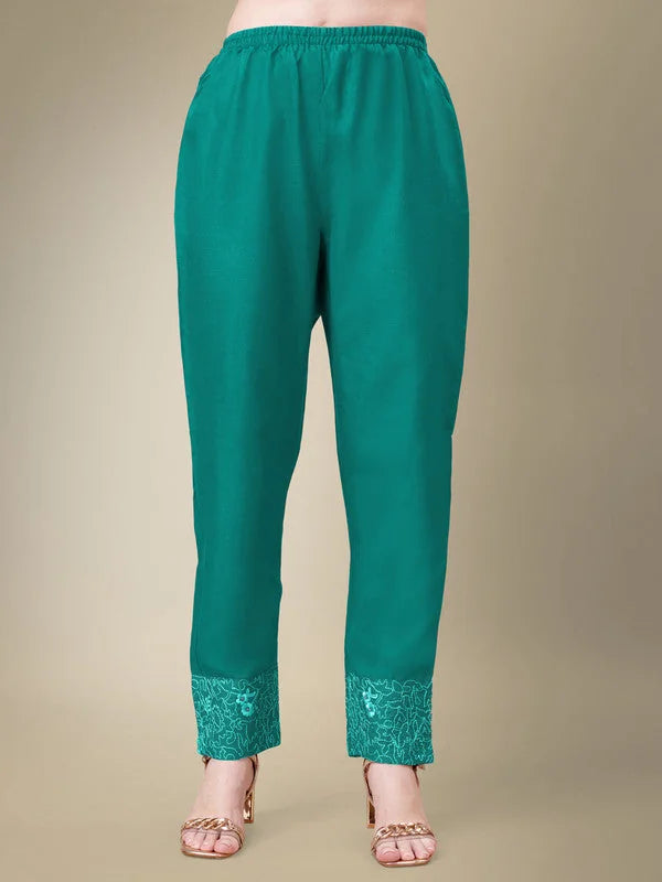 Rama Green Embroidered Cotton Women's Kurta Set with Dupatta