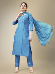 Women Kurta Pant Dupatta Set-SKYBLUE1115